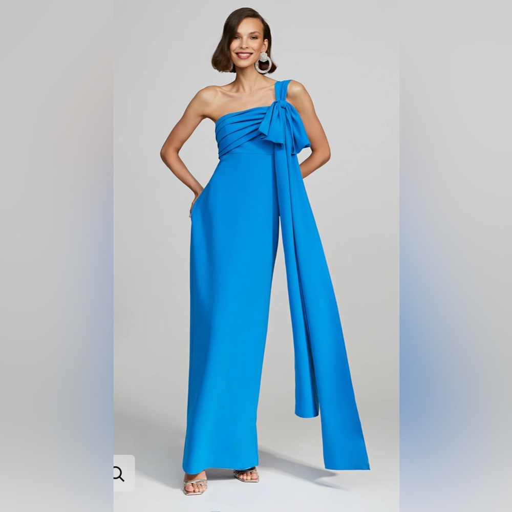 Halston Olivia Gown One Shoulder Peacock Azur Blue